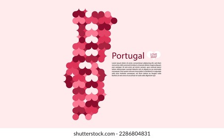 Resumen Vector Geométrico Círculo de Portugal Mapa con Patrón de Estilo Bauhaus Plano en Color Rosa Tema de San Valentín.