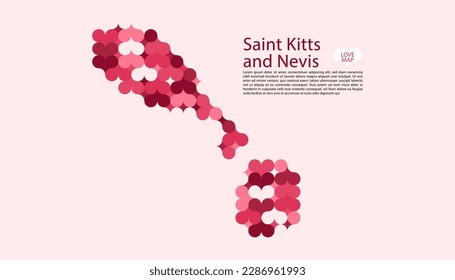 Abstract Circle Geometric Vector of Saint Kitts and Nevis Map with Flat Bauhaus Style Pattern in Pink Colour Valentine Theme.