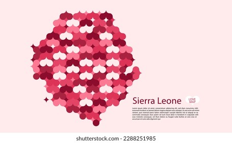 Abstract Circle Geometric Vector of Sierra Leone Map with Flat Bauhaus Style Pattern in Pink Colour Valentine Theme.