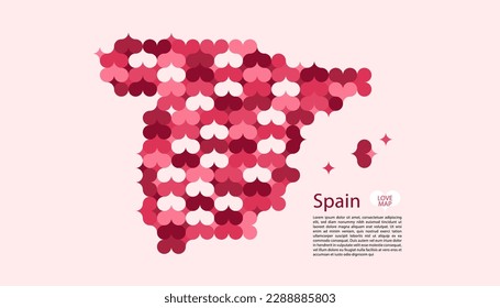 Resumen Vector Geométrico Círculo de España Mapa con Patrón de Estilo Bauhaus Plano en Color Rosa Tema de San Valentín.
