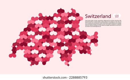 Abstract Circle Geometric Vector of Switzerland Map with Flat Bauhaus Style Pattern in Pink Colour Valentine Theme.
