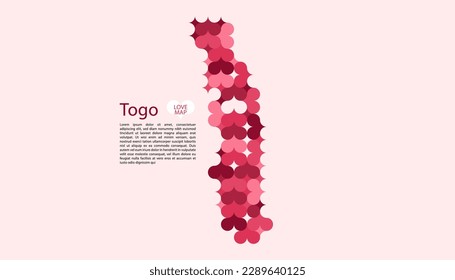Abstract Circle Geometric Vector of Togo Map with Flat Bauhaus Style Pattern in Pink Colour Valentine Theme.