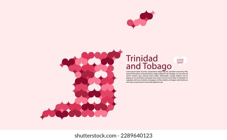 Abstract Circle Geometric Vector of Trinidad and Tobago Map with Flat Bauhaus Style Pattern in Pink Colour Valentine Theme.