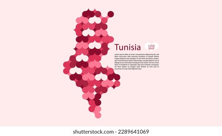 Abstract Circle Geometric Vector of Tunisia Map with Flat Bauhaus Style Pattern in Pink Colour Valentine Theme.