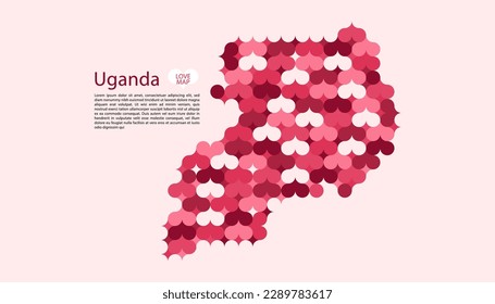 Abstract Circle Geometric Vector of Uganda Map with Flat Bauhaus Style Pattern in Pink Colour Valentine Theme.