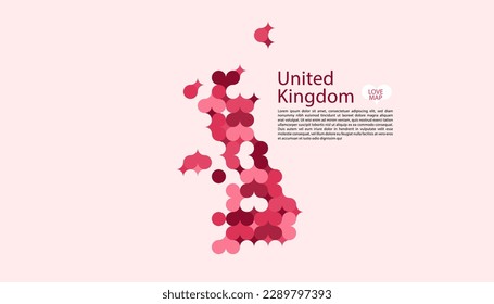 Resumen Vector Geométrico Círculo del Reino Unido Mapa con Patrón de Estilo Bauhaus Plano en Color Rosa Tema de San Valentín.