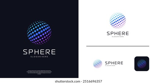 Abstract circle global globe logo with dot tech vector illustration.