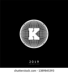 abstract circle globe K logo letter design concept. entertainment global universe symbol  