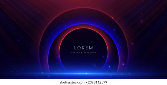 Abstract circle glowing blue and red light ray with lighting effect on dark blue background. Vector illustration