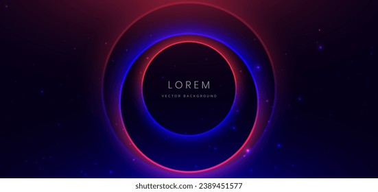 Abstract circle glowing blue and red light ray with lighting effect on dark blue background. Vector illustration