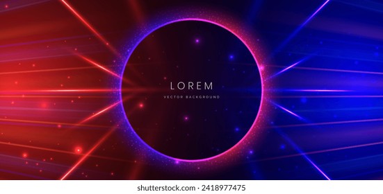 Abstract circle glowing blue and red light ray with lighting effect on dark blue background. Vector illustration