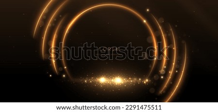 Abstract circle glowing gold lines on dark  background with lighting effect and sparkle with copy space for text. Luxury design style. Vector illustration