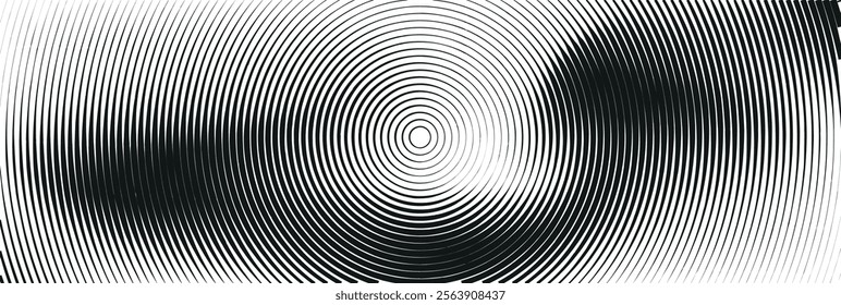 Abstract circle gradient background and line pattern. Spiral effect with sand and spray textures in black and white. Flat vector illustration isolated