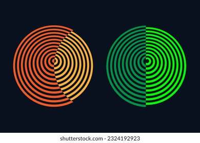 Abstract Circle in Green, Orange Colors. Modern Design Swirl Line in Summer Bright Colors. Abstract Half Circle for Banner, Poster, Cover, Card. Psychedelic Pattern Vector Illustration.