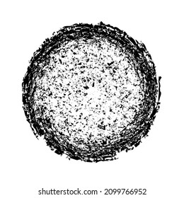 Circulo abstracto, forma redondeada gruesa, pancarta gruesa suelta, textura rota en color blanco y negro aislada sobre fondo blanco. Elemento de diseño gráfico para web, identidad corporativa, tarjetas, impresiones, etc. Vec