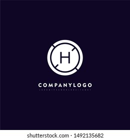 abstract circle H logo letter isolated on purple background technology symbol