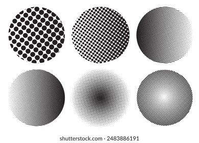 Abstract circle halftone design elements. Black dots isolated on white background. Vector illustration.
