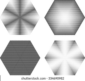 Abstract circle halftone dots in Hexagon Form. Logo design. Vector illustration background.