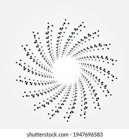 Abstract circle halftone spiral background. Dotted concentric circle backdrop. Spiral, swirl, twirl vector element. Textile design. Circular and swirl dots helix background. Vector illustration. 