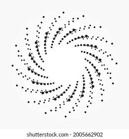 Abstract circle halftone spiral background, texture, pattern, object. Dotted concentric circle. Spiral, swirl, twirl vector element. Vector illustrations.