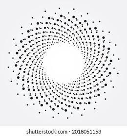 Abstract circle halftone spiral background. Dotted concentric circle. Spiral, swirl, twirl vector design element for various purposes.
