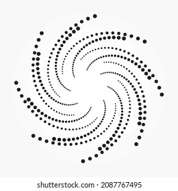Abstract circle halftone spiral background. Dotted concentric circle. Spiral, swirl, twirl vector element. Circular and radial dots helix background. Halftone design element. 