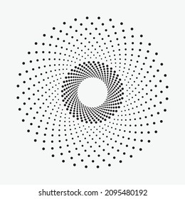 Abstract circle halftone spiral background pattern, texture. Dots concentric circular pattern. Spiral, swirl, twirl design element for multipurpose use.