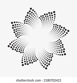 Abstract circle halftone spiral background. Dotted concentric circle. Spiral, swirl, twirl vector element. Circular and radial dots helix background. Halftone design element. Fabric design.