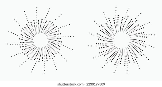 Conjunto de patrones de fondo de media espiral de círculo abstracto. Puntos de patrón circular concéntrico. Espiral, giratoria, elemento de diseño giratorio.
