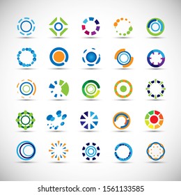 Abstract Circle Icon Set. Vector Isolated On Gray. Abstract Circle For Company Symbol, Dot Logo, Technology Icon And Element Design.Creative Circle Icons For Dot And Tech Logo. Abstract Round Template