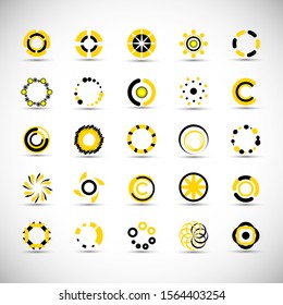 Abstract Circle Icon Set. Vector Isolated On Gray. Abstract Circle For Company Symbol, Dot Logo, Technology Icon And Element Design.Creative Circle Icons For Dot And Tech Logo. Abstract Round Template