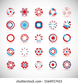 Abstract Circle Icon Set. Vector Isolated On Gray. Abstract Circle For Company Symbol, Dot Logo, Technology Icon And Element Design.Creative Circle Icons For Dot And Tech Logo. Abstract Round Template