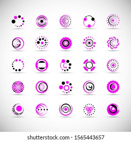 Abstract Circle Icon Set. Vector Isolated On Gray. Abstract Circle For Company Symbol, Dot Logo, Technology Icon And Element Design.Creative Circle Icons For Dot And Tech Logo. Abstract Round Template