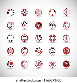 Abstract Circle Icon Set. Vector Isolated On Gray. Abstract Circle For Company Symbol, Dot Logo, Technology Icon And Element Design.Creative Circle Icons For Dot And Tech Logo. Abstract Round Template