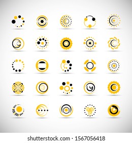 Abstract Circle Icon Set. Vector Isolated On Gray. Abstract Circle For Company Symbol, Dot Logo, Technology Icon And Element Design.Creative Circle Icons For Dot And Tech Logo. Abstract Round Template