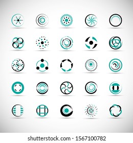 Abstract Circle Icon Set. Vector Isolated On Gray. Abstract Circle For Company Symbol, Dot Logo, Technology Icon And Element Design.Creative Circle Icons For Dot And Tech Logo. Abstract Round Template