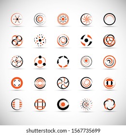 Abstract Circle Icon Set. Vector Isolated On Gray. Abstract Circle For Company Symbol, Dot Logo, Technology Icon And Element Design.Creative Circle Icons For Dot And Tech Logo. Abstract Round Template