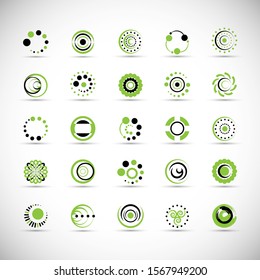 Abstract Circle Icon Set. Vector Isolated On Gray. Abstract Circle For Company Symbol, Dot Logo, Technology Icon And Element Design.Creative Circle Icons For Dot And Tech Logo. Abstract Round Template