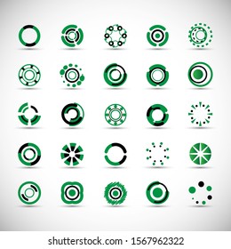 Abstract Circle Icon Set. Vector Isolated On Gray. Abstract Circle For Company Symbol, Dot Logo, Technology Icon And Element Design.Creative Circle Icons For Dot And Tech Logo. Abstract Round Template