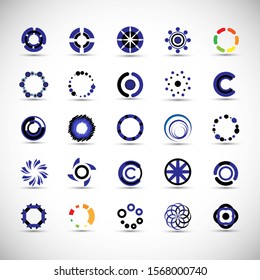 Abstract Circle Icon Set. Vector Isolated On Gray. Abstract Circle For Company Symbol, Dot Logo, Technology Icon And Element Design.Creative Circle Icons For Dot And Tech Logo. Abstract Round Template