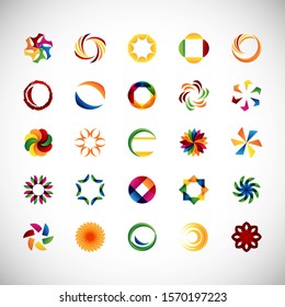 Abstract Circle Icon Set. Vector Isolated On Gray. Abstract Circle For Company Symbol, Dot Logo, Technology Icon And Element Design.Creative Circle Icons For Dot And Tech Logo. Abstract Round Template