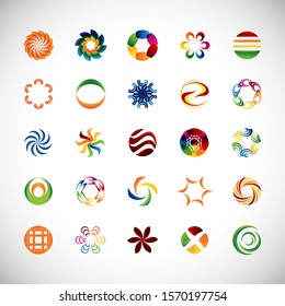 Abstract Circle Icon Set. Vector Isolated On Gray. Abstract Circle For Company Symbol, Dot Logo, Technology Icon And Element Design.Creative Circle Icons For Dot And Tech Logo. Abstract Round Template