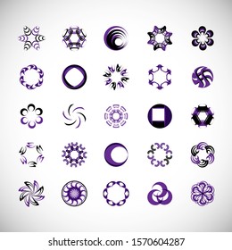 Abstract Circle Icon Set. Vector Isolated On Gray. Abstract Circle For Company Symbol, Dot Logo, Technology Icon And Element Design.Creative Circle Icons For Dot And Tech Logo. Abstract Round Template