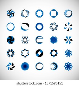 Abstract Circle Icon Set. Vector Isolated On Gray. Abstract Circle For Company Symbol, Logo, Technology Icon And Element Design. Creative Circle Icons For Flower And Tech Logo. Abstract Round Template