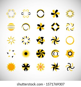 Abstract Circle Icon Set. Vector Isolated On Gray. Abstract Circle For Company Symbol, Logo, Technology Icon And Element Design. Creative Circle Icons For Flower And Tech Logo. Abstract Round Template