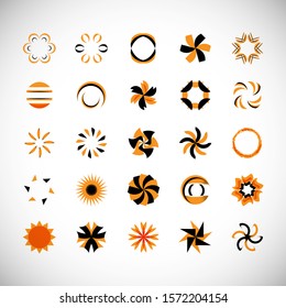 Abstract Circle Icon Set. Vector Isolated On Gray. Abstract Circle For Company Symbol, Logo, Technology Icon And Element Design. Creative Circle Icons For Flower And Tech Logo. Abstract Round Template