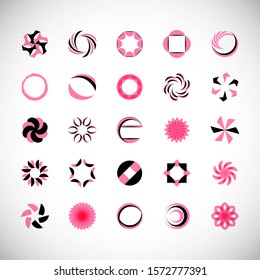 Abstract Circle Icon Set. Vector Isolated On Gray. Abstract Circle For Company Symbol, Logo, Technology Icon And Element Design. Creative Circle Icons For Flower And Tech Logo. Abstract Round Template