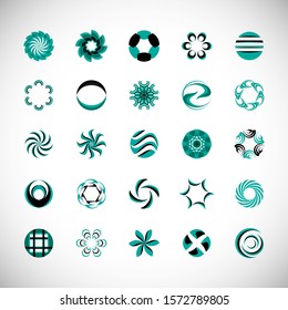 Abstract Circle Icon Set. Vector Isolated On Gray. Abstract Circle For Company Symbol, Dot Logo, Technology Icon And Element Design.Creative Circle Icons For Dot And Tech Logo. Abstract Round Template
