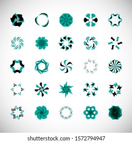 Abstract Circle Icon Set. Vector Isolated On Gray. Abstract Circle For Company Symbol, Logo, Technology Icon And Element Design. Creative Circle Icons For Flower And Tech Logo. Abstract Round Template
