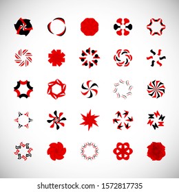 Abstract Circle Icon Set. Vector Isolated On Gray. Abstract Circle For Company Symbol, Logo, Technology Icon And Element Design. Creative Circle Icons For Flower And Tech Logo. Abstract Round Template